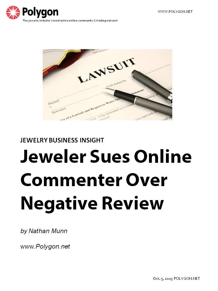 Jeweler Sues Online Commenter Over Negative Review