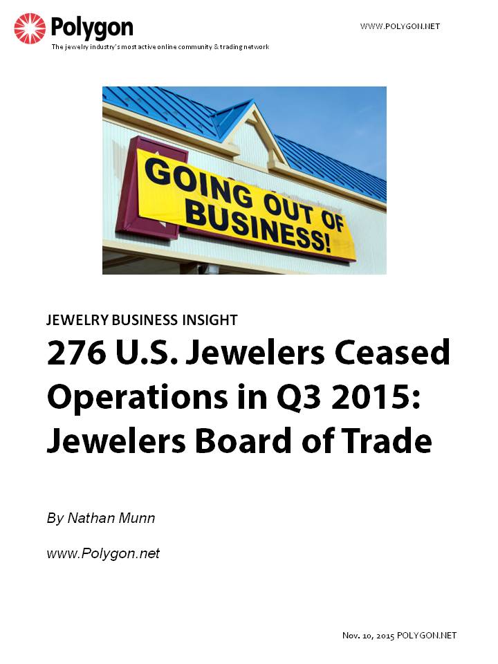 276 U.S. Jewelers Ceased Operations in Q3 2015: Jewelers Board of Trade